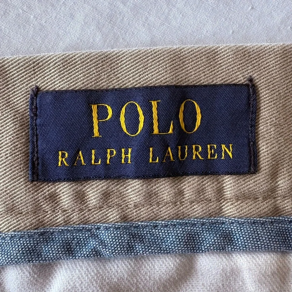 Polo Ralph Lauren Mens Khaki Chino Shorts Tan Cotton Twill Size 34 Flat Front
